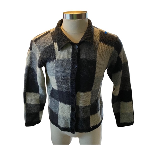 L.L. Bean Black and Cream Checkered Cardigan - Picture 1 of 7